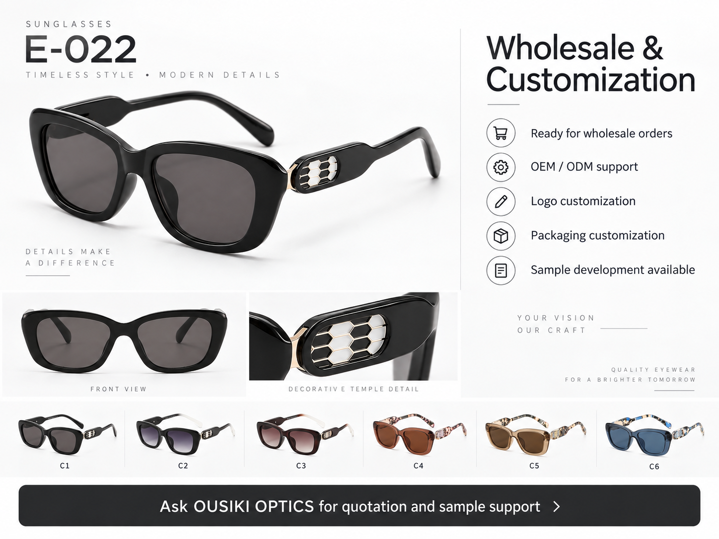 E-022 sunglasses with OEM ODM and private label customization options