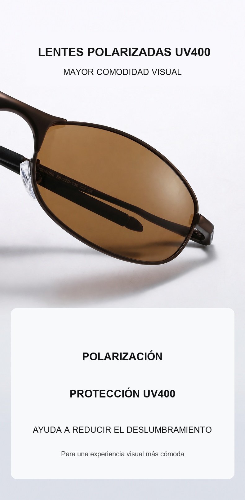 Características de las lentes polarizadas UV400 de las gafas modelo 35055
