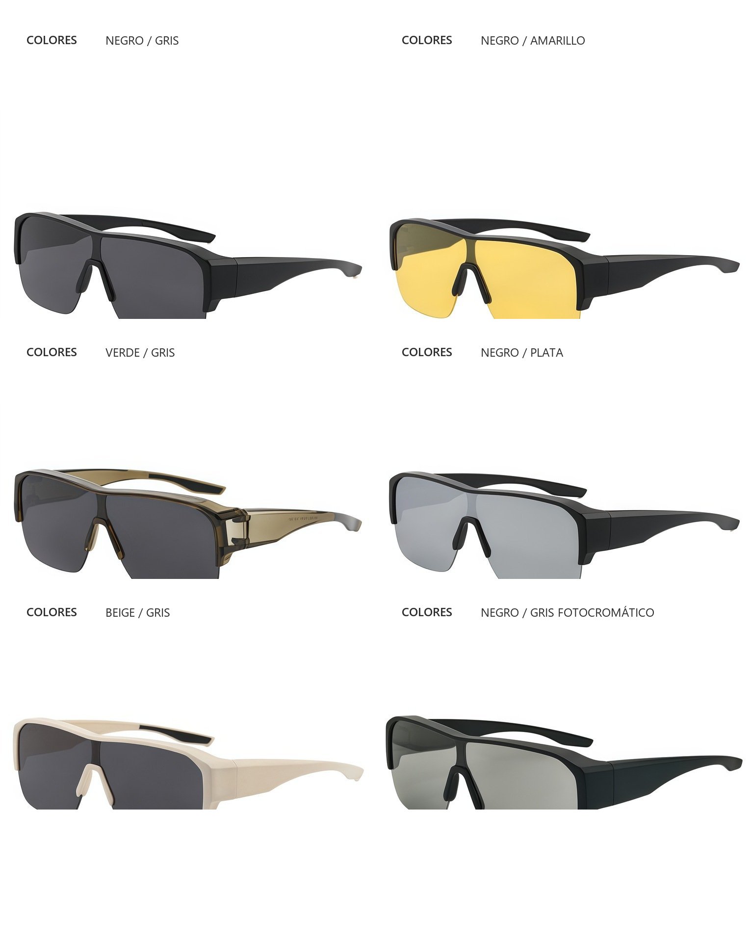 Colores disponibles de las gafas de sol polarizadas fit over TR5708
