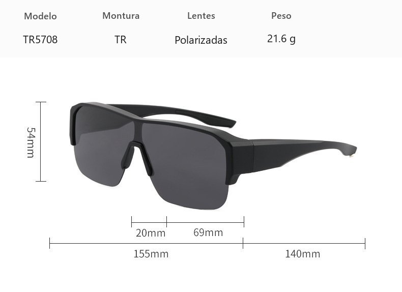 Especificaciones y dimensiones de las gafas de sol polarizadas TR5708