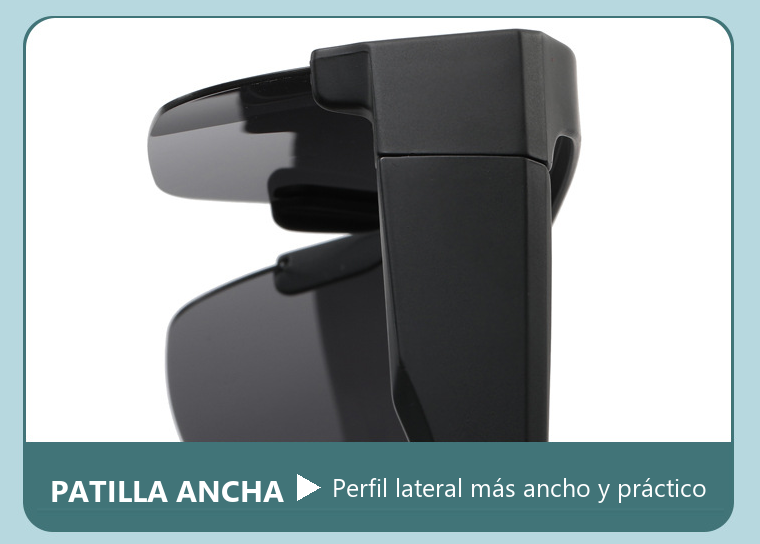 Detalle de la patilla ancha de las gafas fit over TR5708