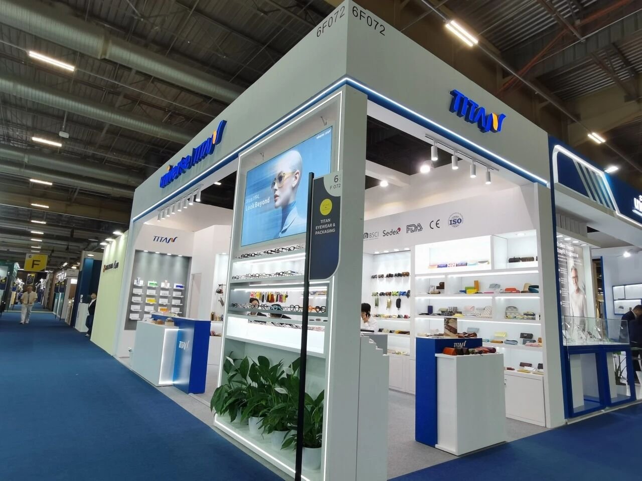 TITAN exhibitor stand displaying eyewear and packaging