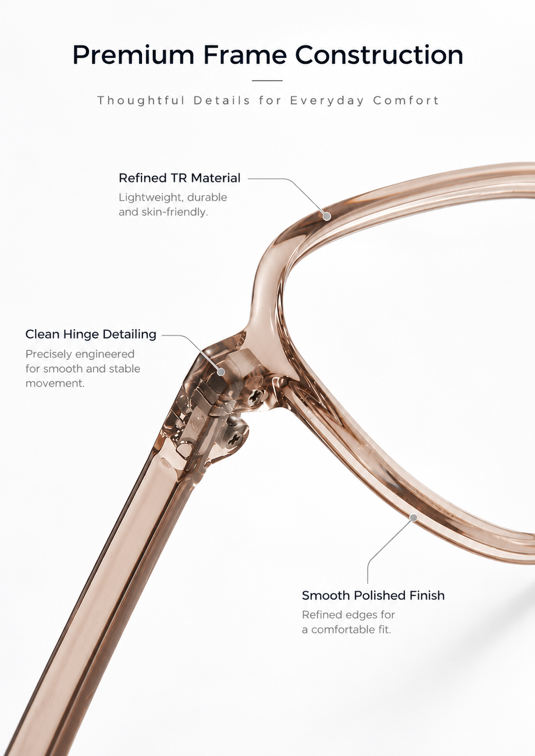 TR eyeglass frames 92133 hinge and frame construction detail