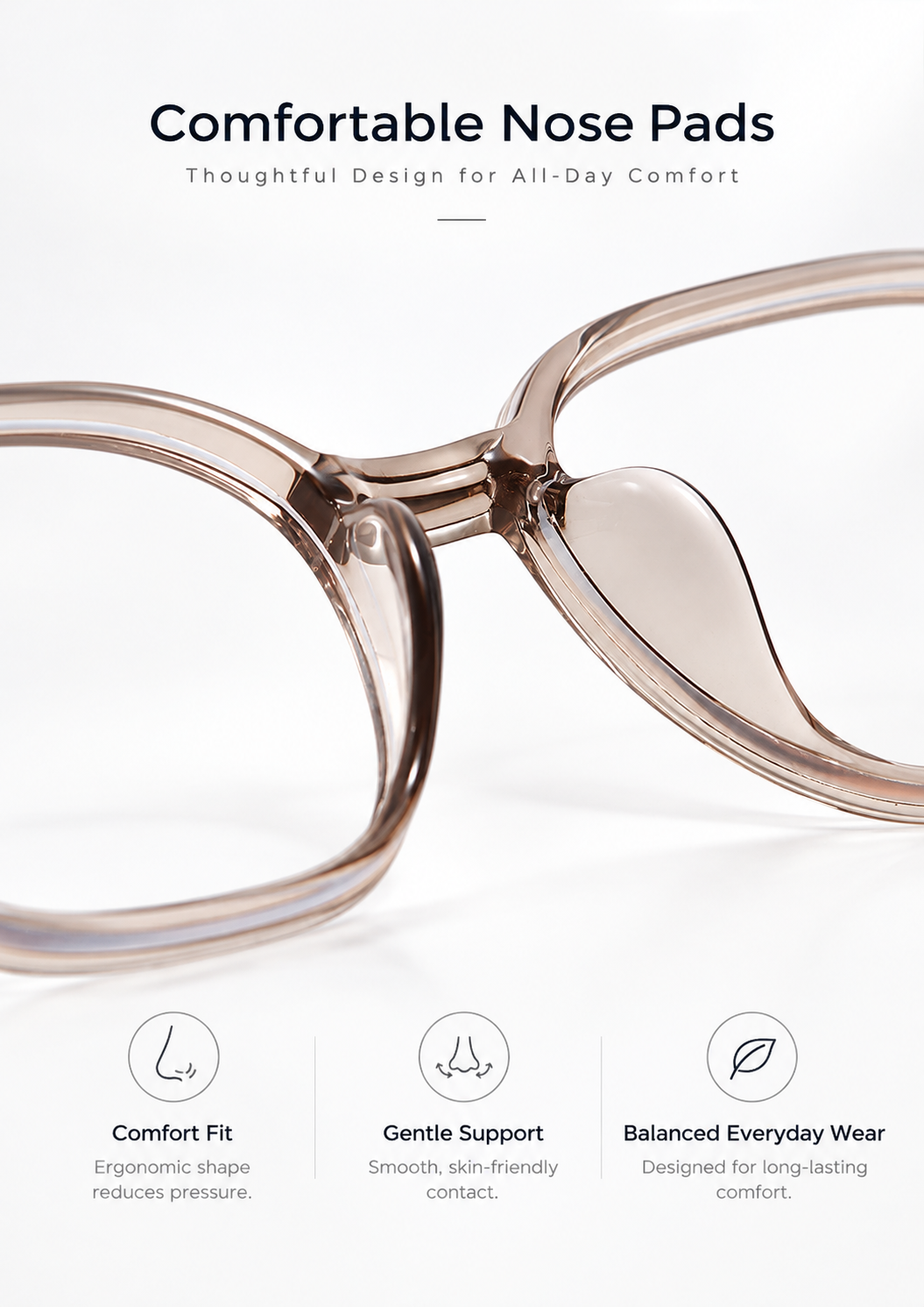 Optical frames 92133 integrated nose support and bridge detail